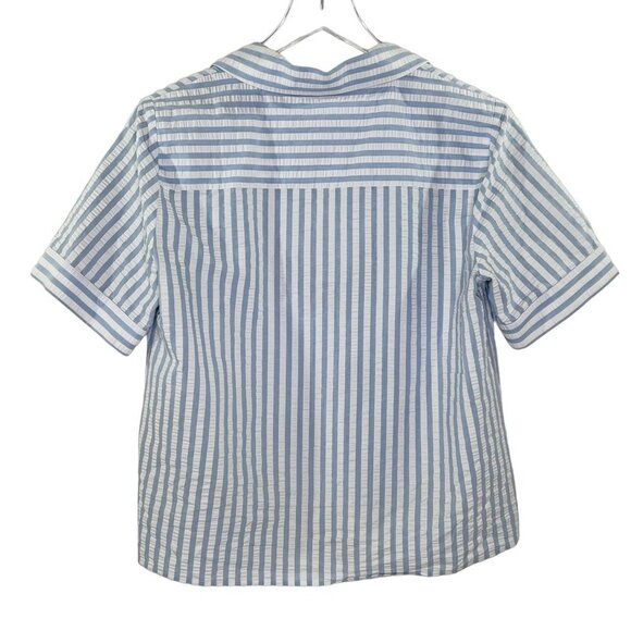 Just Female Seersucker Blue and White Striped Blouse - Picture 2 of 8